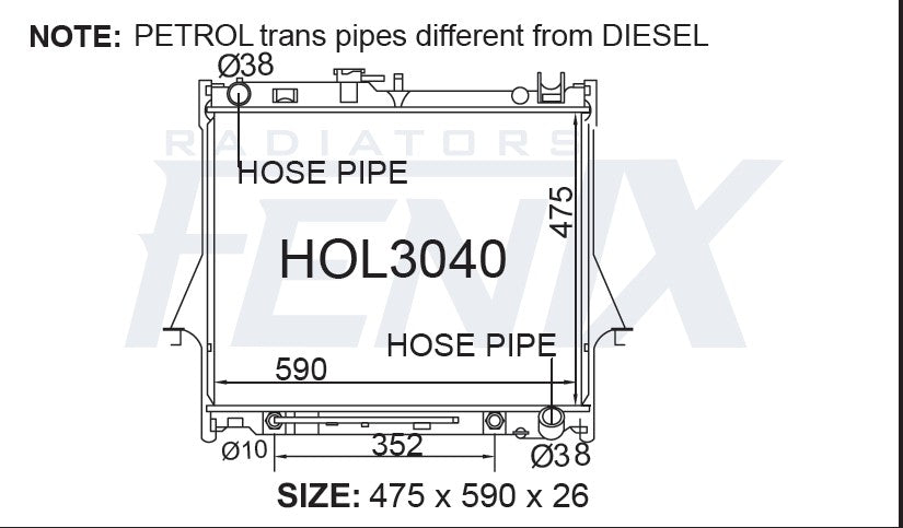 Holden RA Rodeo 3.5 6cyl Radiator (MAR/2003 - NOV/2005). — Fenix Radiators
